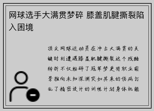 网球选手大满贯梦碎 膝盖肌腱撕裂陷入困境